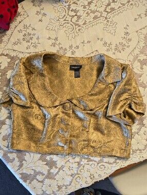 Lane Bryant Metallic Gold Paisley Short Sleeve Bolero Size 16